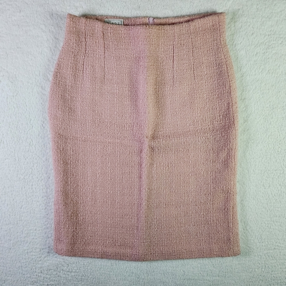 VINTAGE Maison 123 Womens Wool Pencil Midi Skirt Size 44 FR Pink Made In France - Picture 1 of 12